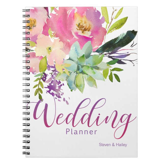 Carnet Wedding planner Succulent de fleurs d'aquarelle (Devant)