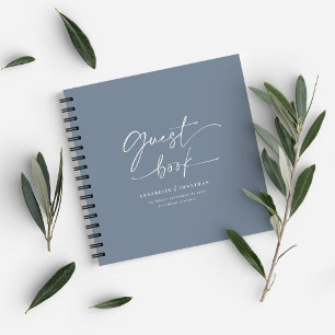 Carnet Weeding guest book bleu poussiéreux minimal modern