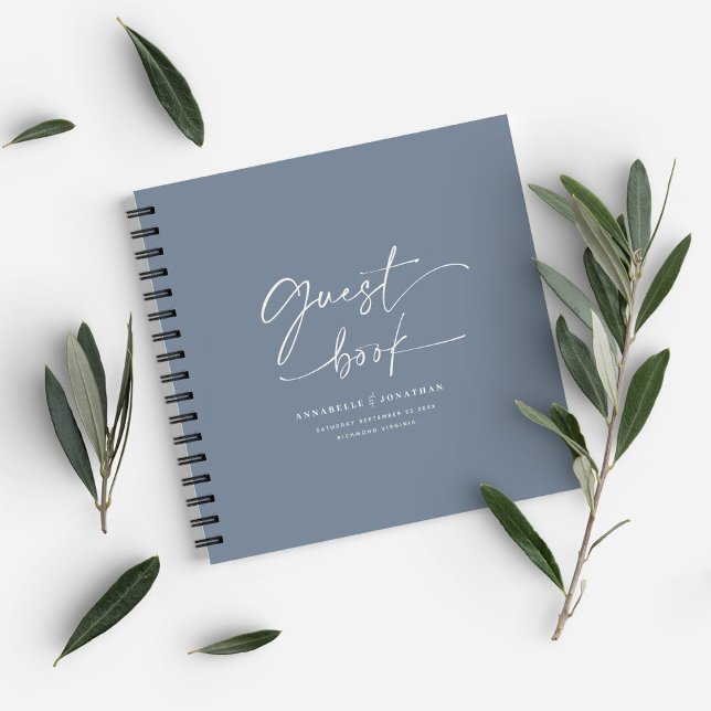 Carnet Weeding guest book bleu poussiéreux minimal modern (Créateur téléchargé)