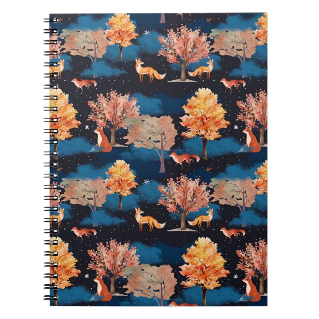 Carnet Whimsical Autumn Fox Night Forest Seamless Pattern (Devant)