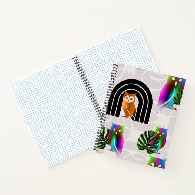 Carnet Whimsical Boho Owl & Tropical Monstera Leaf (Intérieur)