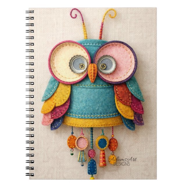 Carnet Whimsical Handmade Felt Owl Art (Devant)