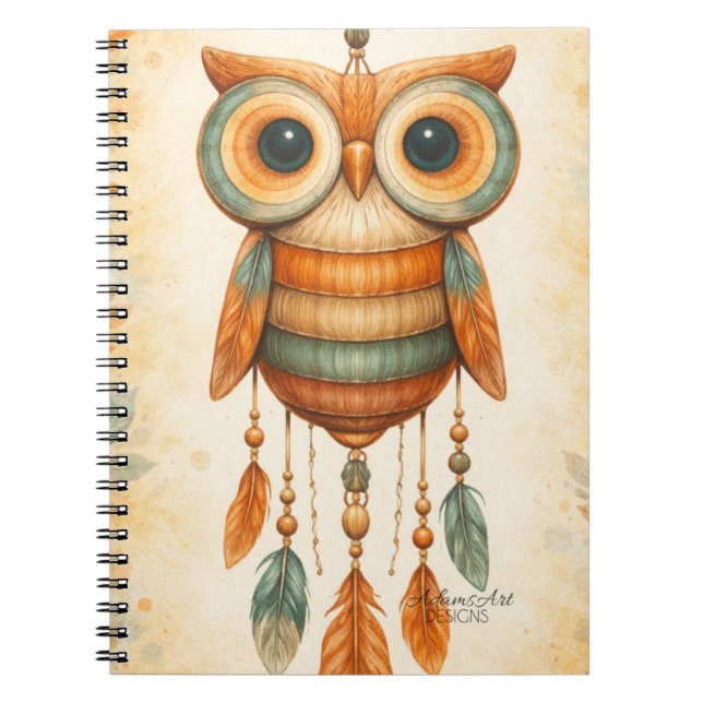 Carnet Whimsical Owl Dreamcatcher Boho (Devant)