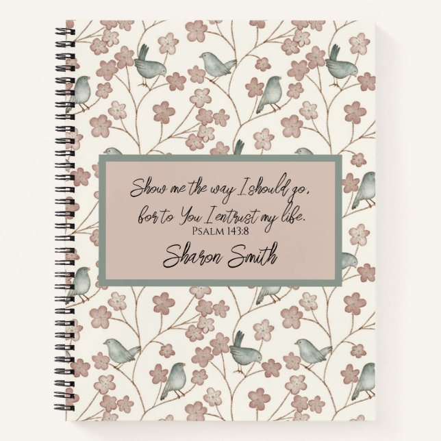 Carnet Whimsical Pastel Rose & Sage Green Floral Bird (Devant)