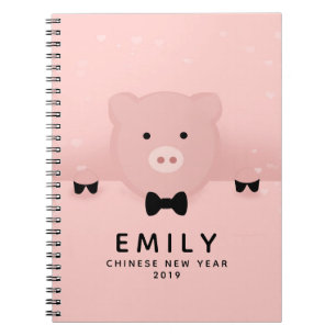 Carnet Whimsical Pink Pig mignon Nouvel An chinois