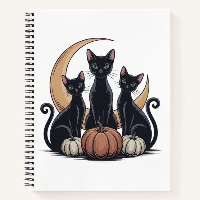 Carnet Whimsigothique Chats noirs Citrouille Lune Hallowe (Devant)