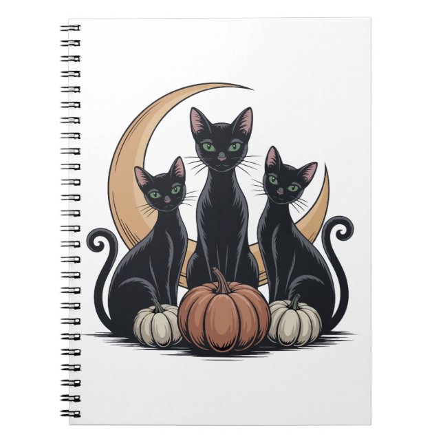 Carnet Whimsigothique Chats noirs Citrouille Lune Hallowe (Devant)