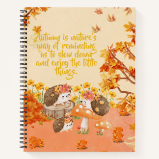 Carnet Whimsy d'automne : Hérisson dans une forêt cosy