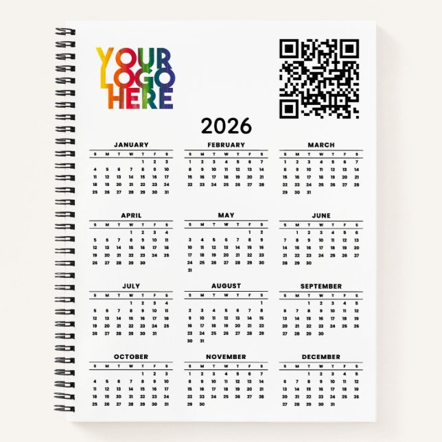 Carnet White 2026 Calendrier Business Logo Code QR (Devant)