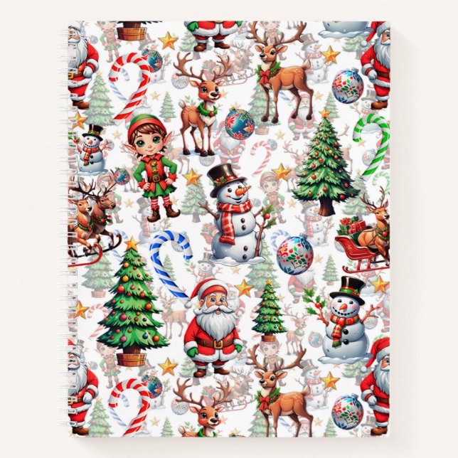 Carnet White Background Christmas Decorative Pattern (Devant)