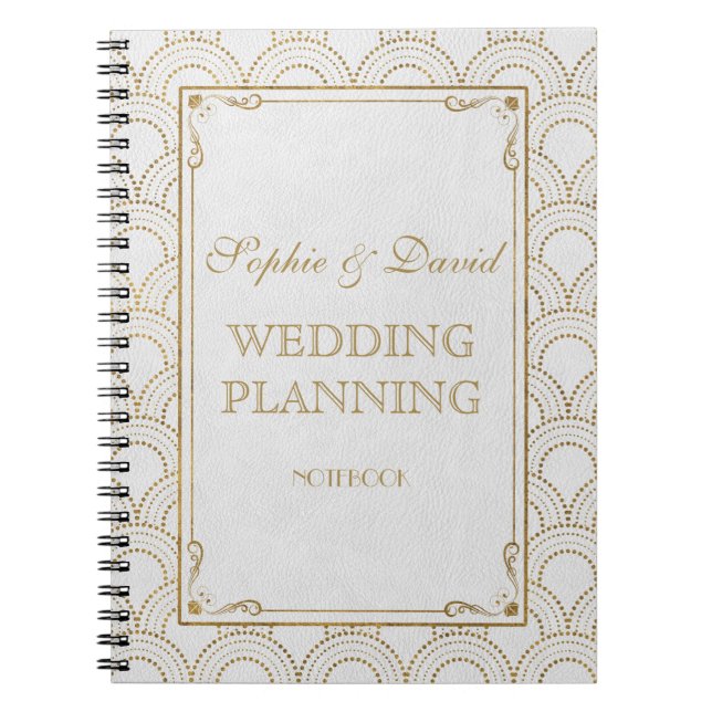 Carnet White Great Gatsby Art Déco Gold Wedding planner (Devant)