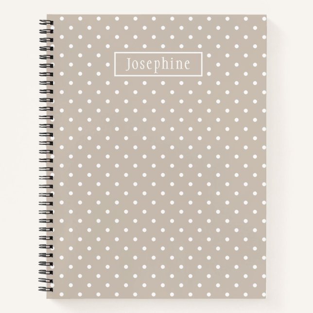 Carnet White On Beige Polka Dots Pattern With Custom Name (Devant)