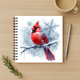 Carnet Winter Cardinal with Snowflakes on Icy Branch