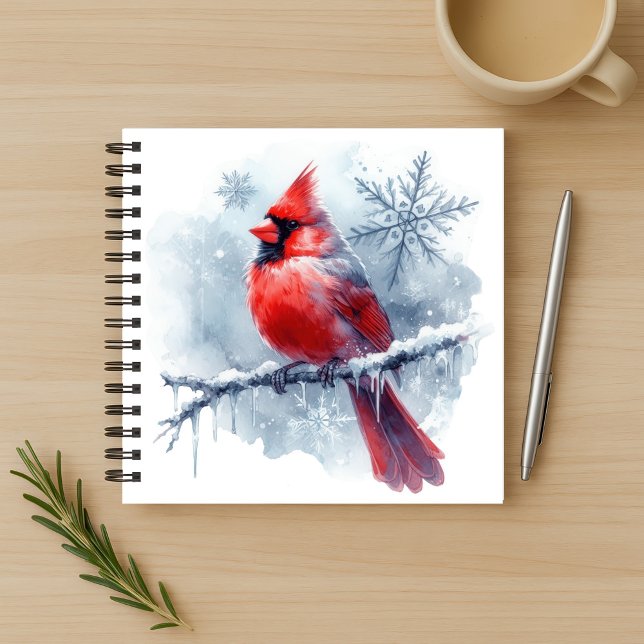 Carnet Winter Cardinal with Snowflakes on Icy Branch (Créateur téléchargé)