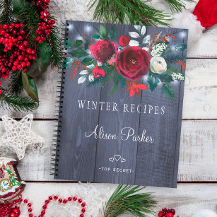 Carnet Winter red floral bouquet rustic navy barn recipes