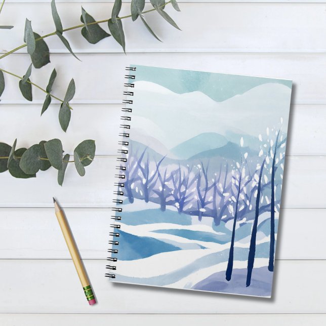 Carnet Winter Wonderland Snowy Blue Watercolor Peinture (Créateur téléchargé)