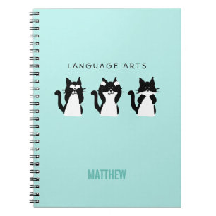 Carnet Wise Kitties Black White Aqua School Sujet