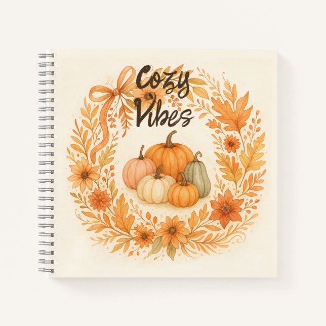 Carnet Wreath d'automne Whimsical avec Citrouilles - Boho (Devant)