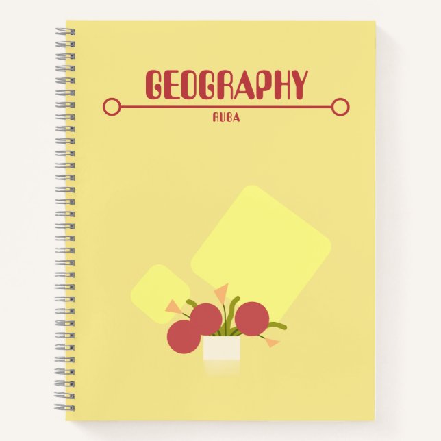 Carnet Yellow Notebook with red geometric flowers  (Devant)