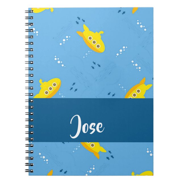 Carnet Yellow submarine and fish on blue (Devant)