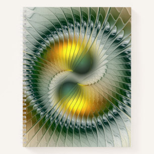 Carnet Yin Yang Vert Jaune Abstrait Fractal Coloré