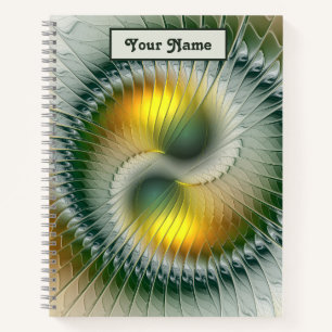 Carnet Yin Yang Vert Jaune Abstrait Fractal Nom propre