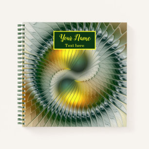 Carnet Yin Yang Vert Jaune Abstrait Fractal Nom propre