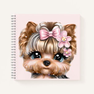 Carnet Yorkie mignonne avec une corse rose
