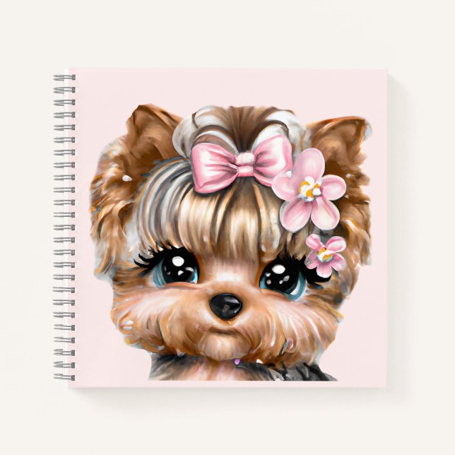 Carnet Yorkie mignonne avec une corse rose (Devant)