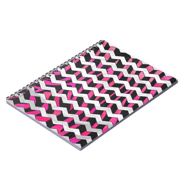 Carnet Zebra Chevron noir et rose chaud (Côté gauche)