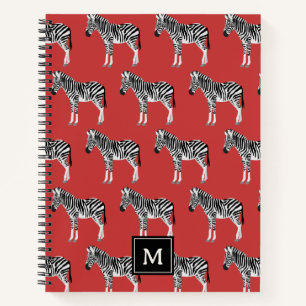 Carnet Zebra Exotic Animal Motif Deep Red Monogram