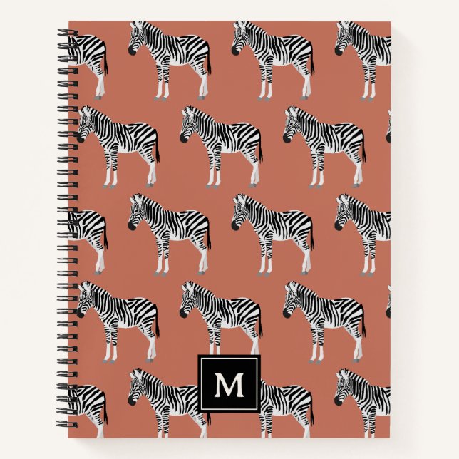 Carnet Zebra Exotic Animal Motif Terracotta Monogramme (Devant)