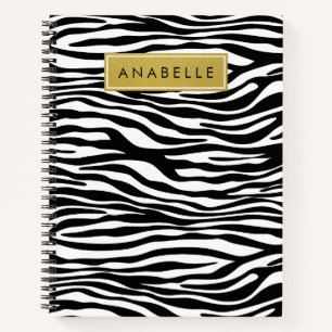 Carnet Zebra Print, Zebra, Noir Et Blanc, Votre Nom