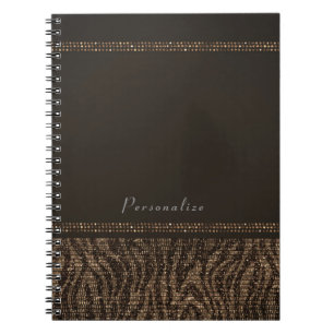 Carnet Zèbre Pailleté Marron Or Glamour Chic Élégant Blin