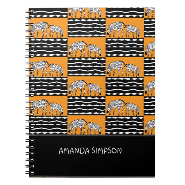 Carnet Zèbres kényans mignons, Art africain Orange (Devant)
