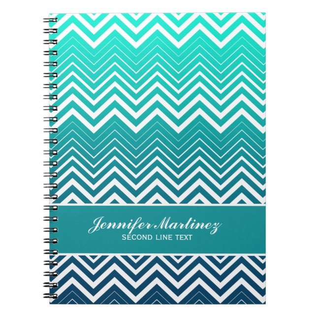 Carnet Zigzag Blanc Chevron Et Arrière - plan Vert Bleu (Devant)