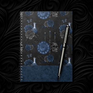Carnet Zodiaque magic   Dark Navy Blue Gothic Skull