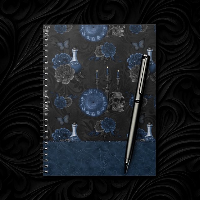 Carnet Zodiaque magic | Dark Navy Blue Gothic Skull (Créateur téléchargé)