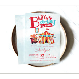 Carnival Circus Blue Baby Dusche Einladung