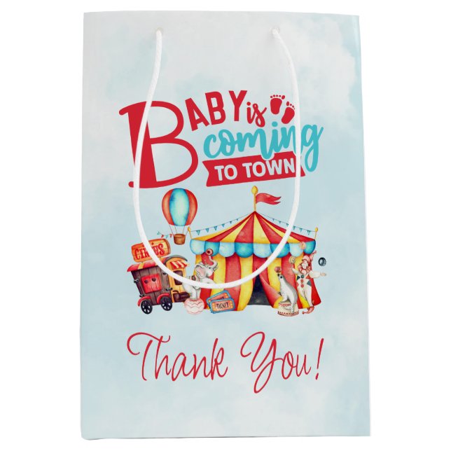 Carnival Circus Blue Baby Dusche Gefallen Geschenk Mittlere Geschenktüte (Vorderseite)