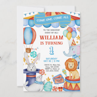 Carnival / Circus blue boy birthday invitation. Einladung