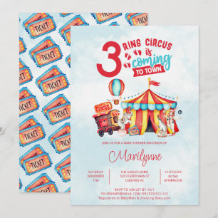 Carnival Circus Triplets Babydusche Einladung