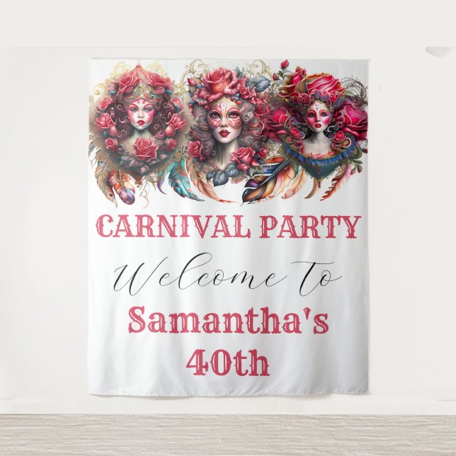Carnival Ladys Rose Blume Fantasy Federn Glam Wandteppich (Vorderseite)