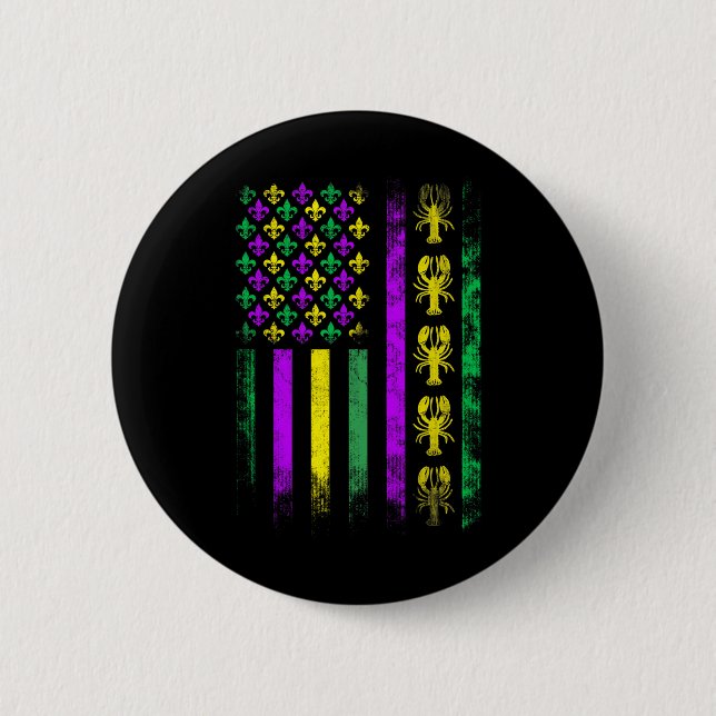 Carnival Mardi Gras Usa American Flag Crawfish Par Button (Vorderseite)
