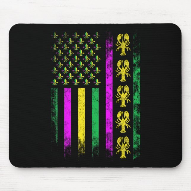 Carnival Mardi Gras Usa American Flag Crawfish Par Mousepad (Vorne)