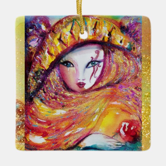 CARNIVAL MASK IM Party YELLOW Masquerade Keramikornament (Vorderseite)
