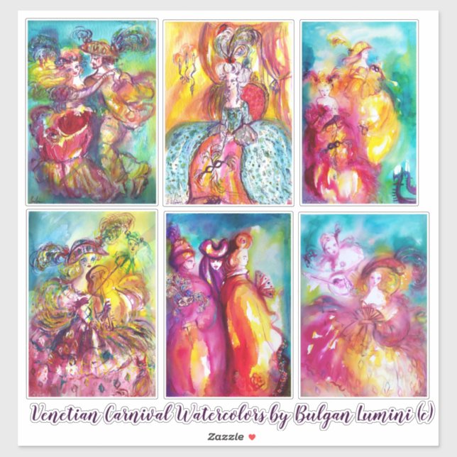 CARNIVAL OF VENICE Mardi Gras Masquerade Masks Aufkleber (Blatt)