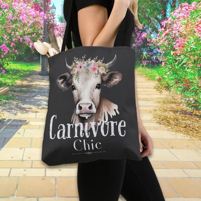 Carnivore Chic Niedlich Pastel Floral Kuh Tasche (Embrace your wild side with Carnivore Chic tote, featuring a bovine beauty crowned in florals.)