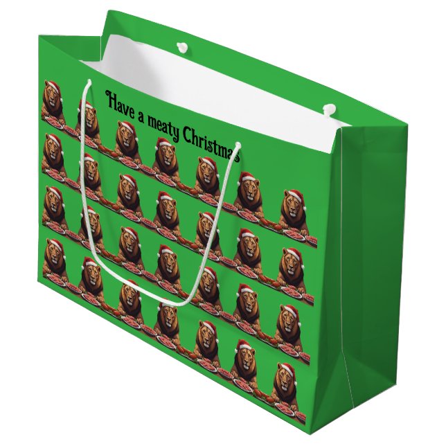 carnivore lion Christmas holiday gift bag Große Geschenktüte (Vorderseite Schrägansicht)