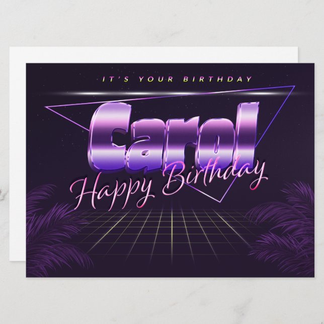 Carol Name Vorname lila retro Karte Geburtstag (Vorne/Hinten)